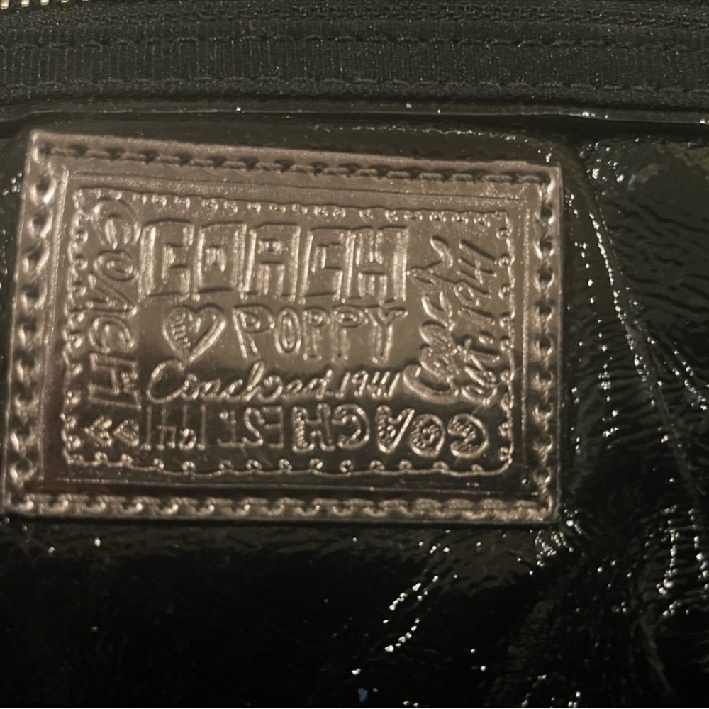 AUTH COACH POPPY GLOSSY CRINKLE PATENT LEATHER SATCHEL BAG PURSE 13869 BLACK - Picture 2 of 11